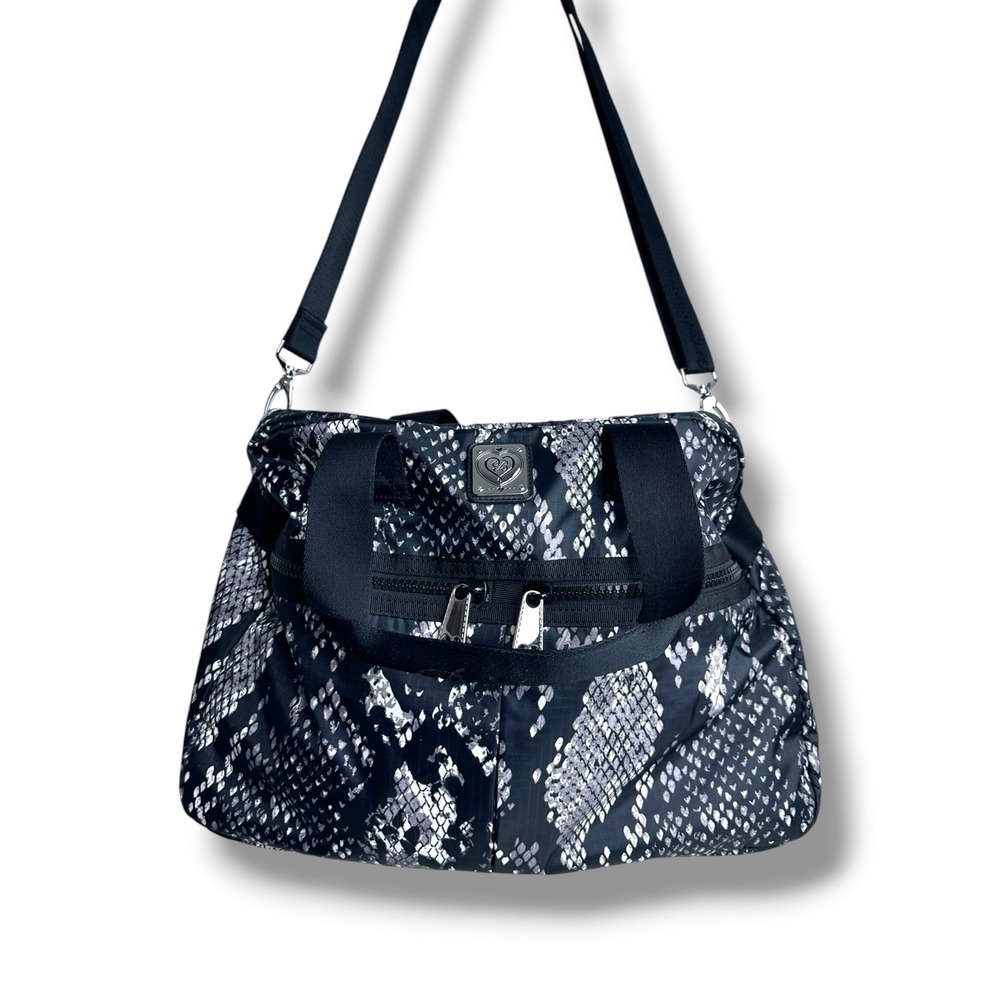 Brighton Mojave Jetsetter Duffle Bag Womens Large Black Grey Snakeskin Nylon